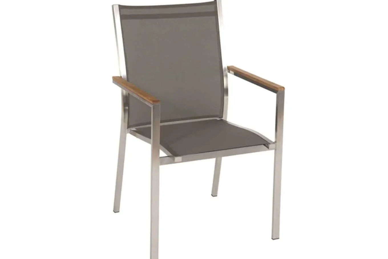 Cardiff Garten-Essgruppe, silber/taupe, Edelstahl/recyceltes Teak, Tisch 200/260 x 100 cm, 6 Stapelsessel, FSC®-zertifiziertes Produkt Garten-Essgruppen