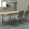 Sale Cardiff Garten-Essgruppe, silber/taupe, Edelstahl/Teak, Tisch 200/300 x 100 cm, 6 Stapelsessel, FSC®-zertifiziertes Produkt Edelstahl-Gartenmöbel