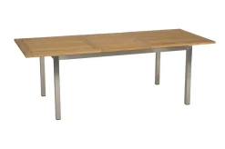 Best Cardiff Garten-Essgruppe, silber/silbergrau, Edelstahl/Textilen/Teak, 160/220 x 90 cm, Butterfly-Auszug, 6 Stapelsessel Garten-Essgruppen|Edelstahl-Gartenmöbel