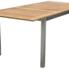 Sale Cardiff Garten-Essgruppe, silber/silbergrau, Edelstahl/Teak, Tisch 150/200 x 90 cm, 6 Stapelsessel Garten-Essgruppen