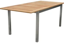 Sale Cardiff Garten-Essgruppe, silber/silbergrau, Edelstahl/Teak, Tisch 150/200 x 90 cm, 6 Stapelsessel Garten-Essgruppen