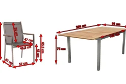 Sale Cardiff Garten-Essgruppe, silber/silbergrau, Edelstahl/Teak, Tisch 150/200 x 90 cm, 6 Stapelsessel Garten-Essgruppen