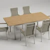 Discount Cardiff Garten-Essgruppe, silber/taupe, Edelstahl/Textilen/Teakholz, 162/220 x 90 cm, 6 Stapelsessel, Butterfly-Auszug Garten-Essgruppen|Edelstahl-Gartenmöbel