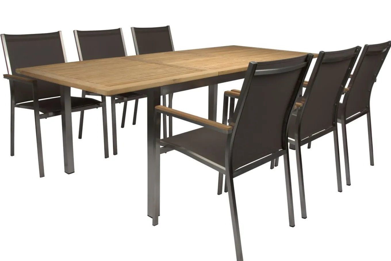 Clearance Cardiff Garten-Essgruppe, taupe/grau, Edelstahl/Textil, 162/220 x 90 cm, 6 Pers., Teakholz Garten-Essgruppen