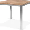 Discount Cardiff Garten-Essgruppe, silber/taupe, Edelstahl/recyceltes Teak, Tisch 90 x 90 cm, 4 Stapelsessel, FSC®-zertifiziertes Produkt Garten-Essgruppen|Edelstahl-Gartenmöbel