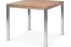 Discount Cardiff Garten-Essgruppe, silber/taupe, Edelstahl/recyceltes Teak, Tisch 90 x 90 cm, 4 Stapelsessel, FSC®-zertifiziertes Produkt Garten-Essgruppen|Edelstahl-Gartenmöbel