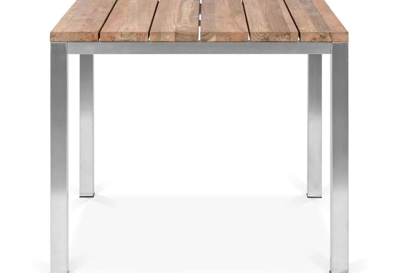 Discount Cardiff Garten-Essgruppe, silber/taupe, Edelstahl/recyceltes Teak, Tisch 90 x 90 cm, 4 Stapelsessel, FSC®-zertifiziertes Produkt Garten-Essgruppen|Edelstahl-Gartenmöbel
