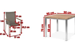Discount Cardiff Garten-Essgruppe, silber/taupe, Edelstahl/recyceltes Teak, Tisch 90 x 90 cm, 4 Stapelsessel, FSC®-zertifiziertes Produkt Garten-Essgruppen|Edelstahl-Gartenmöbel