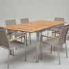 New Cardiff Garten-Essgruppe, silber/taupe, Edelstahl/Teak, Tisch 150/200 x 90 cm, 6 Stapelsessel Garten-Essgruppen