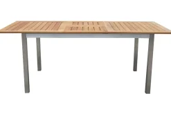 New Cardiff Garten-Essgruppe, silber/taupe, Edelstahl/Teak, Tisch 150/200 x 90 cm, 6 Stapelsessel Garten-Essgruppen