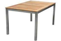 New Cardiff Garten-Essgruppe, silber/taupe, Edelstahl/Teak, Tisch 150/200 x 90 cm, 6 Stapelsessel Garten-Essgruppen