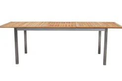 Sale Cardiff Garten-Essgruppe, silber/silbergrau, Edelstahl/Teak, Tisch 180/240 x 100 cm, 6 Stapelsessel, FSC®-zertifiziertes Produkt Garten-Essgruppen