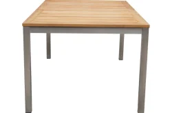 Sale Cardiff Garten-Essgruppe, silber/silbergrau, Edelstahl/Teak, Tisch 180/240 x 100 cm, 6 Stapelsessel, FSC®-zertifiziertes Produkt Garten-Essgruppen