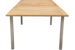 Sale Cardiff Garten-Essgruppe, silber/silbergrau, Edelstahl/Teak, Tisch 180/240 x 100 cm, 6 Stapelsessel, FSC®-zertifiziertes Produkt Garten-Essgruppen