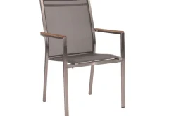 Sale Cardiff Garten-Essgruppe, silber/silbergrau, Edelstahl/Teak, Tisch 180/240 x 100 cm, 6 Stapelsessel, FSC®-zertifiziertes Produkt Garten-Essgruppen