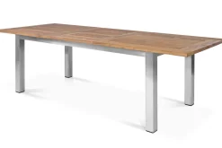 Discount Cardiff Garten-Essgruppe, silber/silbergrau, Edelstahl/recyceltes Teak, Tisch 200/260 x 100 cm, 6 Stapelsessel, FSC®-zertifiziertes Produkt Garten-Essgruppen|Edelstahl-Gartenmöbel