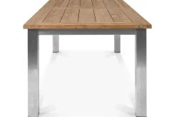 Discount Cardiff Garten-Essgruppe, silber/silbergrau, Edelstahl/recyceltes Teak, Tisch 200/260 x 100 cm, 6 Stapelsessel, FSC®-zertifiziertes Produkt Garten-Essgruppen|Edelstahl-Gartenmöbel