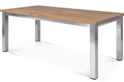 Discount Cardiff Garten-Essgruppe, silber/silbergrau, Edelstahl/recyceltes Teak, Tisch 200/260 x 100 cm, 6 Stapelsessel, FSC®-zertifiziertes Produkt Garten-Essgruppen|Edelstahl-Gartenmöbel