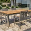 Outlet Cardiff Garten-Essgruppe, silber/silbergrau, Edelstahl/Teak, Tisch 220/340 x 100 cm, 6 Stapelsessel, FSC®-zertifiziertes Produkt Garten-Essgruppen