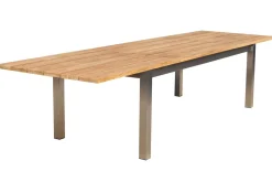 Outlet Cardiff Garten-Essgruppe, silber/silbergrau, Edelstahl/Teak, Tisch 220/340 x 100 cm, 6 Stapelsessel, FSC®-zertifiziertes Produkt Garten-Essgruppen