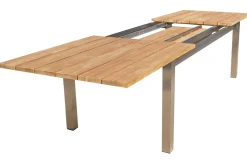 Outlet Cardiff Garten-Essgruppe, silber/silbergrau, Edelstahl/Teak, Tisch 220/340 x 100 cm, 6 Stapelsessel, FSC®-zertifiziertes Produkt Garten-Essgruppen
