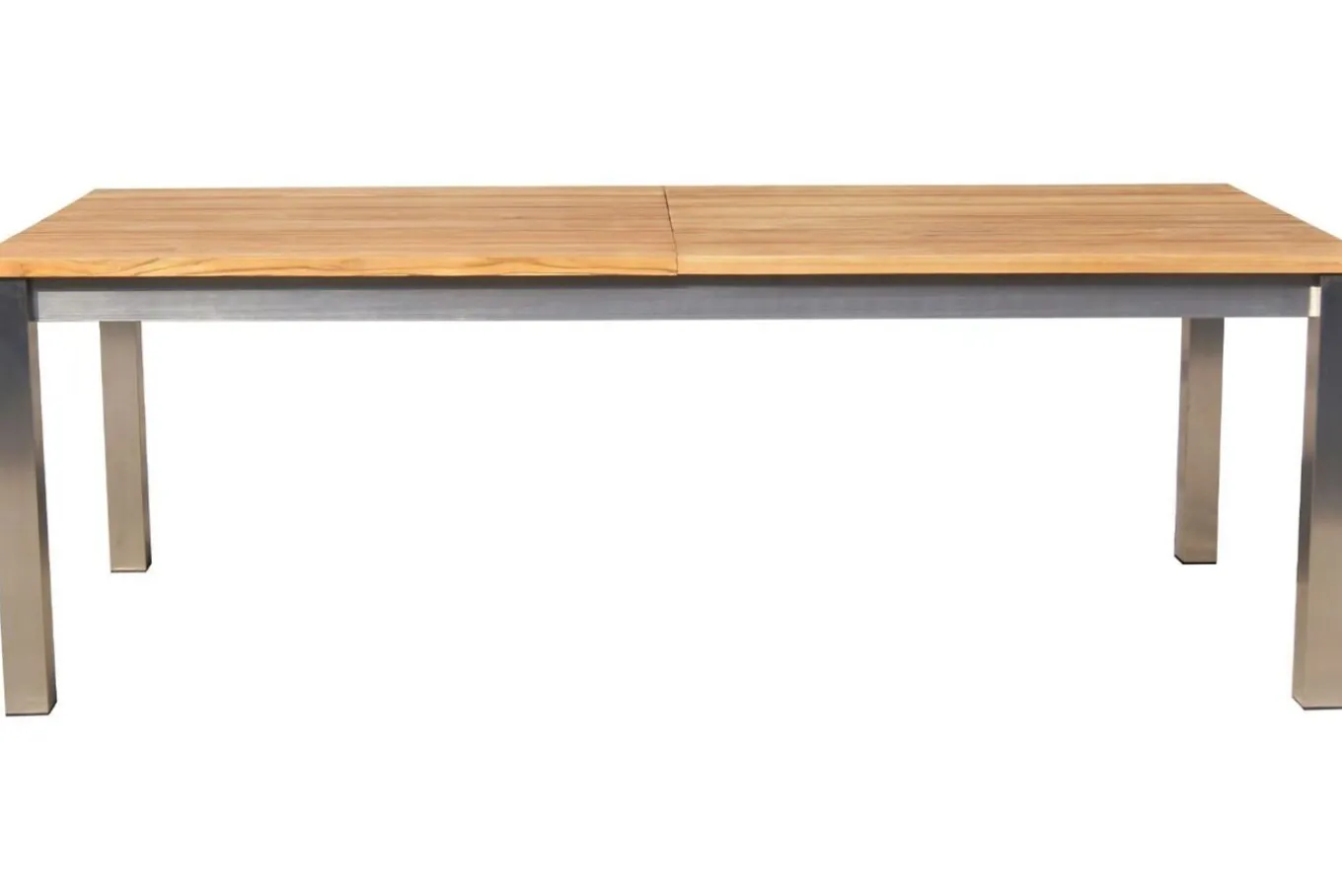 Outlet Cardiff Garten-Essgruppe, silber/silbergrau, Edelstahl/Teak, Tisch 220/340 x 100 cm, 6 Stapelsessel, FSC®-zertifiziertes Produkt Garten-Essgruppen