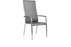 Online Cardiff Garten-Essgruppe, silber/silbergrau, Edelstahl/Textilen/Teakholz/Alu, 162/220 x 90 cm, 6 Stapelsessel, Butterfly-Auszug Garten-Essgruppen|Edelstahl-Gartenmöbel