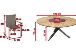 Best Cardiff Garten-Essgruppe, silber/taupe, Edelstahl/Teak, Tisch Ø 170 cm, 6 Stapelsessel, FSC®-zertifiziertes Produkt Garten-Essgruppen