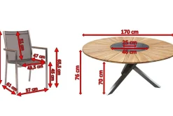 Clearance Cardiff Garten-Essgruppe, silber/silbergrau, Edelstahl/Teak, Tisch Ø 170 cm, 6 Stapelsessel, FSC®-zertifiziertes Produkt Garten-Essgruppen