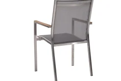 Clearance Cardiff Garten-Essgruppe, silber/silbergrau, Edelstahl/Teak, Tisch Ø 170 cm, 6 Stapelsessel, FSC®-zertifiziertes Produkt Garten-Essgruppen