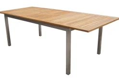 Best Cardiff Garten-Essgruppe, silber/taupe, Edelstahl/Teak, Tisch 180/240 x 100 cm, 6 Stapelsessel, FSC®-zertifiziertes Produkt Garten-Essgruppen