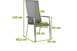 Online Cardiff Stapelsessel, silbergrau, Edelstahl/Textil/Aluminiumarmlehnen, 68,5x56x110 cm, stapelbar Edelstahl-Gartenmöbel|Gartenstühle & Gartensessel