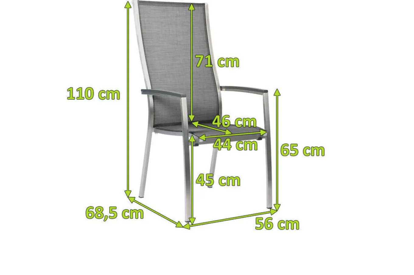 Online Cardiff Stapelsessel, silbergrau, Edelstahl/Textil/Aluminiumarmlehnen, 68,5x56x110 cm, stapelbar Edelstahl-Gartenmöbel|Gartenstühle & Gartensessel