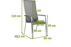 Online Cardiff Stapelsessel, silbergrau, Edelstahl/Textil/Aluminiumarmlehnen, 68,5x56x110 cm, stapelbar Edelstahl-Gartenmöbel|Gartenstühle & Gartensessel