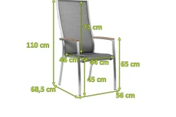 Sale Cardiff Stapelsessel, silbergrau, Edelstahl/Textil/Armlehnen aus Teak, 68,5x56x110 cm, stapelbar Edelstahl-Gartenmöbel|Gartenstühle & Gartensessel