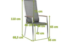 Sale Cardiff Stapelsessel, silbergrau, Edelstahl/Textil/Armlehnen aus Teak, 68,5x56x110 cm, stapelbar Edelstahl-Gartenmöbel|Gartenstühle & Gartensessel