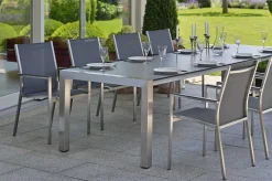 Hot Cardiff Stapelsessel, silbergrau, Edelstahl/Textil/Aluminiumarmlehnen, 61x57x92 cm, stapelbar Edelstahl-Gartenmöbel|Gartenstühle & Gartensessel