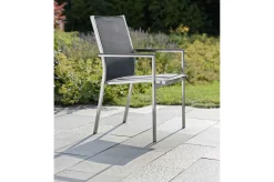 Hot Cardiff Stapelsessel, silbergrau, Edelstahl/Textil/Aluminiumarmlehnen, 61x57x92 cm, stapelbar Edelstahl-Gartenmöbel|Gartenstühle & Gartensessel