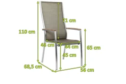 Discount Cardiff Stapelsessel, silber/taupe, Edelstahl/Textil/Armlehnen aus Teak, 68,5x56x110 cm, stapelbar Edelstahl-Gartenmöbel|Gartenstühle & Gartensessel