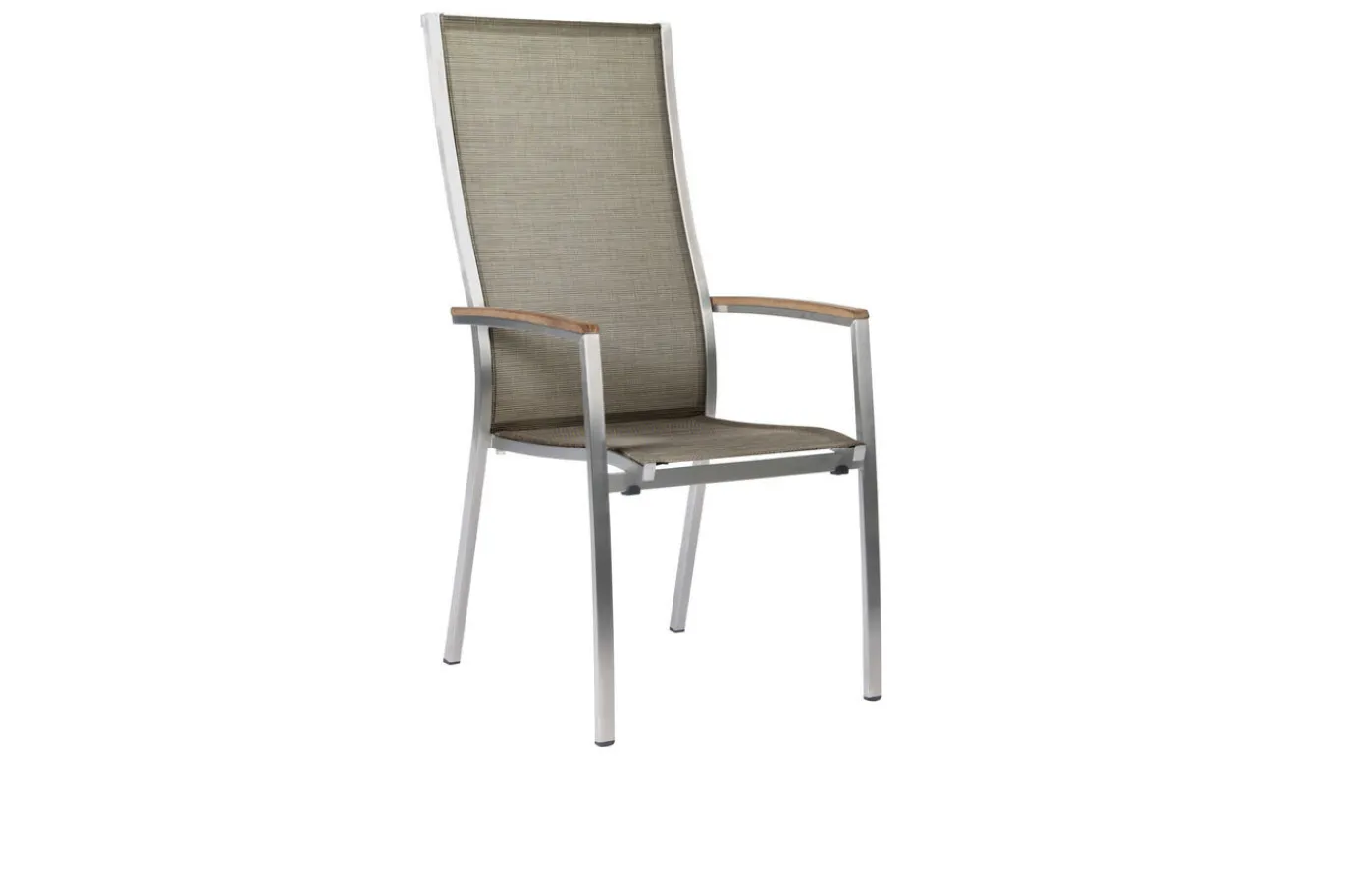 Discount Cardiff Stapelsessel, silber/taupe, Edelstahl/Textil/Armlehnen aus Teak, 68,5x56x110 cm, stapelbar Edelstahl-Gartenmöbel|Gartenstühle & Gartensessel