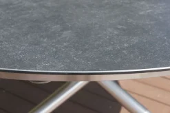 Online Garten-Essgruppe, silber/grau, Edelstahl/Textil/Alu/Glaskeramik, Tisch Ø150cm, 5 Stapelsessel Garten-Essgruppen