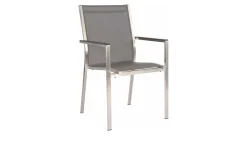 Online Garten-Essgruppe, silber/grau, Edelstahl/Textil/Alu/Glaskeramik, Tisch Ø150cm, 5 Stapelsessel Garten-Essgruppen