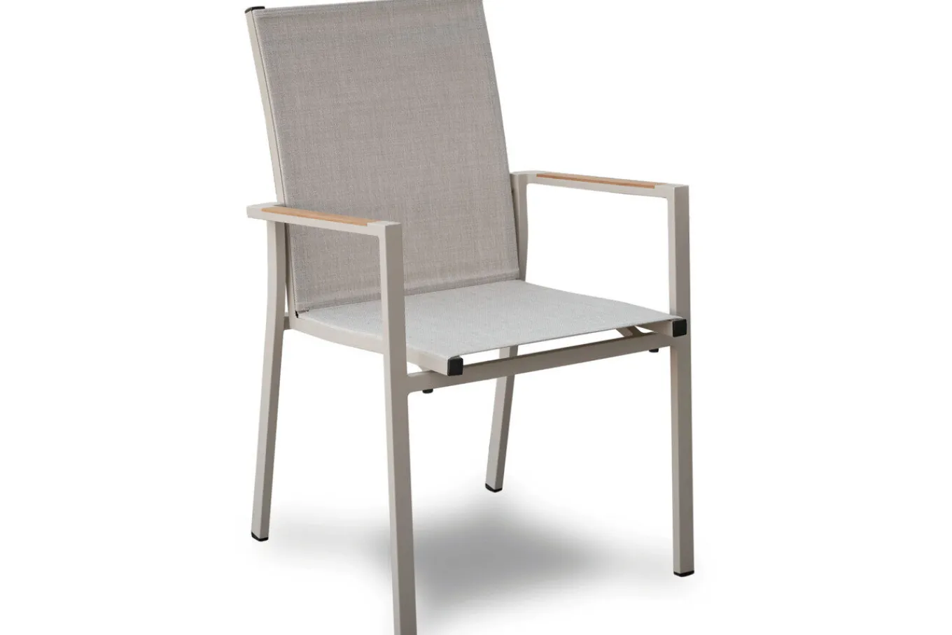 Clearance NEW LEVANTO/PENTA Garten-Essgruppe, greige/Sesam, Aluminium/Textilen/Teak, Tisch 220 x 100 cm, 6 Stapelstühle Garten-Essgruppen|Aluminium-Gartenmöbel