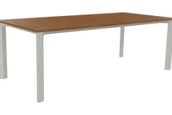 Clearance NEW LEVANTO/PENTA Garten-Essgruppe, greige/Sesam, Aluminium/Textilen/Teak, Tisch 220 x 100 cm, 6 Stapelstühle Garten-Essgruppen|Aluminium-Gartenmöbel