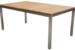 Outlet Polaris Garten-Essgruppe, silbergrau, Edelstahl/Teak, Tisch 200/300 x 100 cm, 6 Stapelsessel, FSC®-zertifiziertes Produkt Garten-Essgruppen