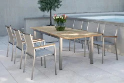 Hot Polaris Stapelsessel, Kaschmir, Edelstahl/Textilene/Teakholz, 61x54x89 cm, Korrosionsbeständig, Pflegeleicht, Langlebig Aluminium-Gartenmöbel|Gartenstühle & Gartensessel