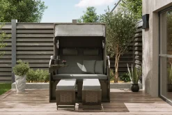 New Rustikal 305 Z Comfort XL Strandkorb, 2-Sitzer, Liegemodell, Pinienholz/PE-Geflecht, inkl. Kissengarnitur Strandkorb
