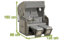 New Rustikal 305 Z Comfort XL Strandkorb, 2-Sitzer, Liegemodell, Pinienholz/PE-Geflecht, inkl. Kissengarnitur Strandkorb