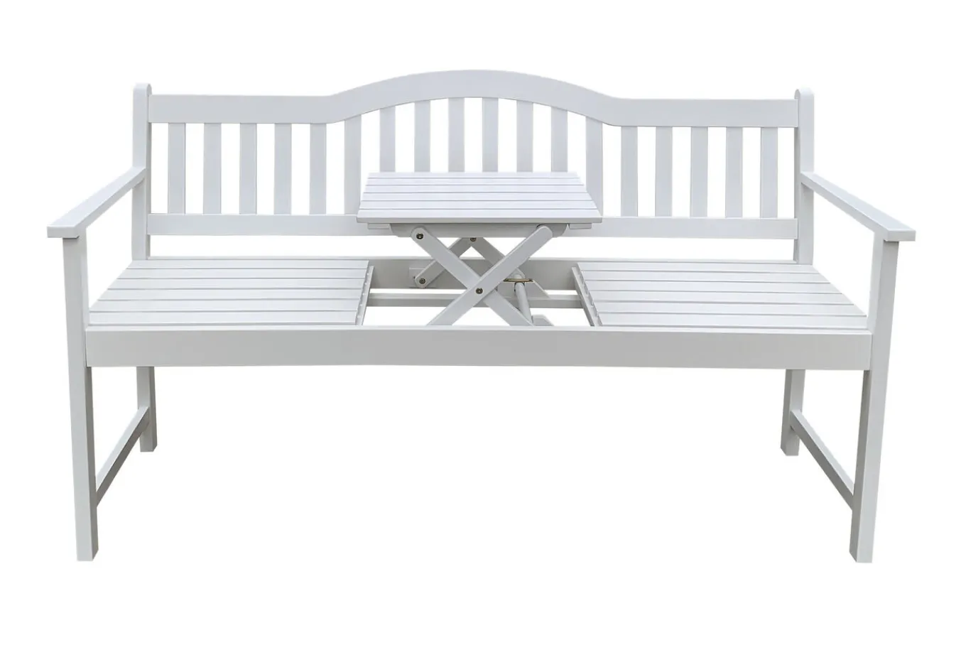 Discount Gartenbank, weiß, Akazie, 152 x 59 x 86 cm, 2-3 Personen, Klapptisch-Funktion, FSC®-zertifiziertes Produkt Gartenbänke & Gartensofas