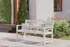 Discount Gartenbank, weiß, Akazie, 152 x 59 x 86 cm, 2-3 Personen, Klapptisch-Funktion, FSC®-zertifiziertes Produkt Gartenbänke & Gartensofas